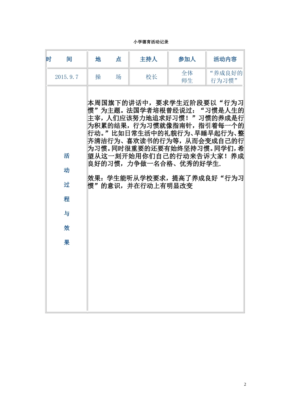 优秀小学德育活动记录--很有用_第2页