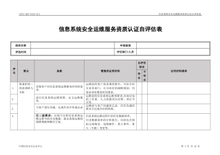 信息系统安全运维服务资质认证自评估表