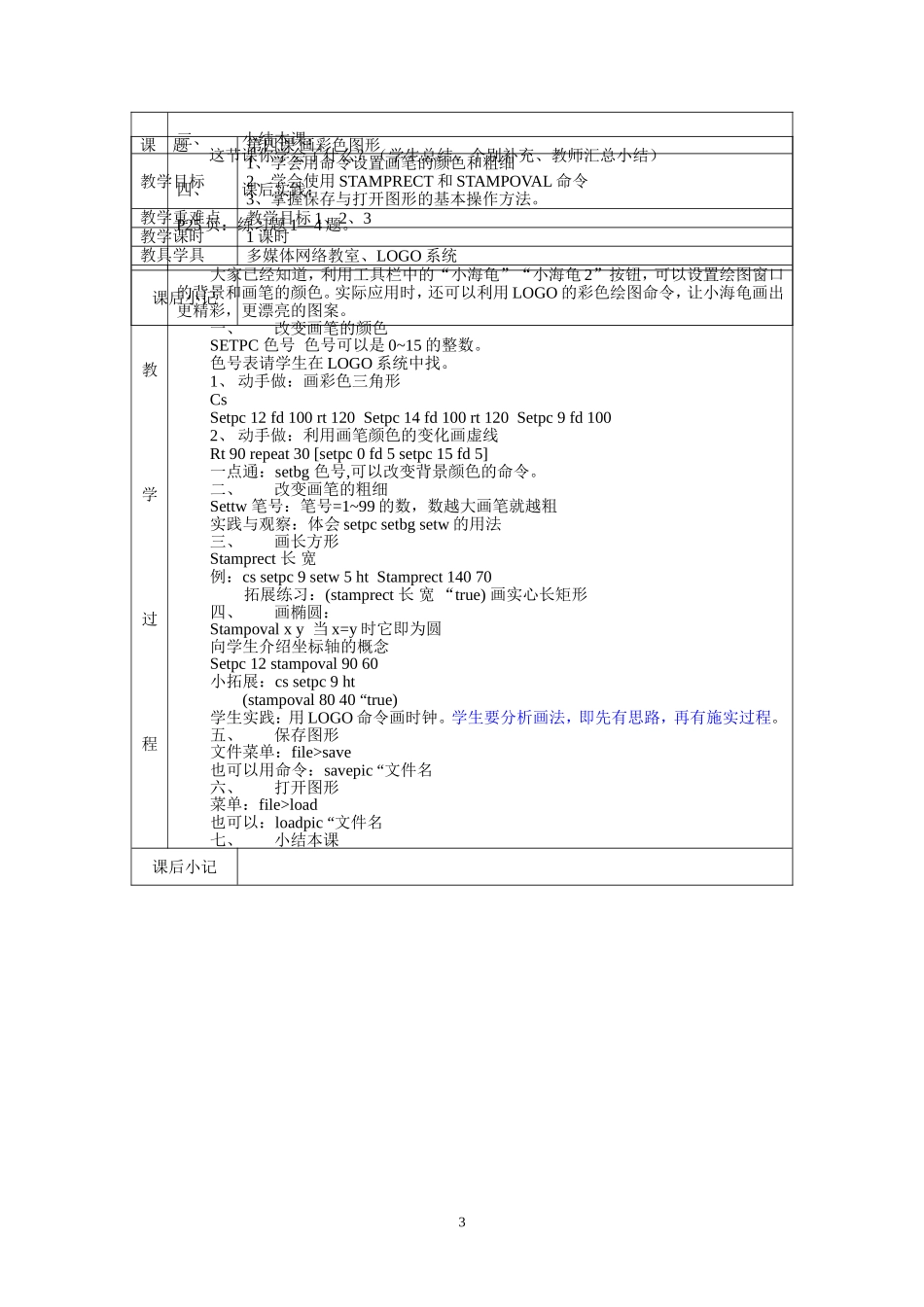 信息技术教案(六年级上册)logo语言_第3页