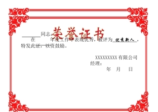 优秀员工荣誉证书模版(同名24087)