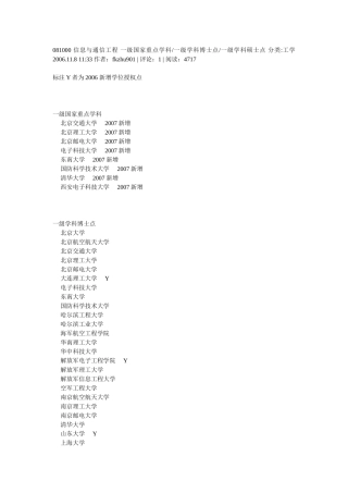 信息与通信工程一级国家重点学科一级学科博士点一级学科硕士点