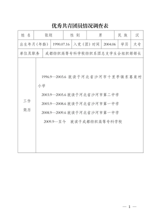 优秀共青团员情况调查表(1)
