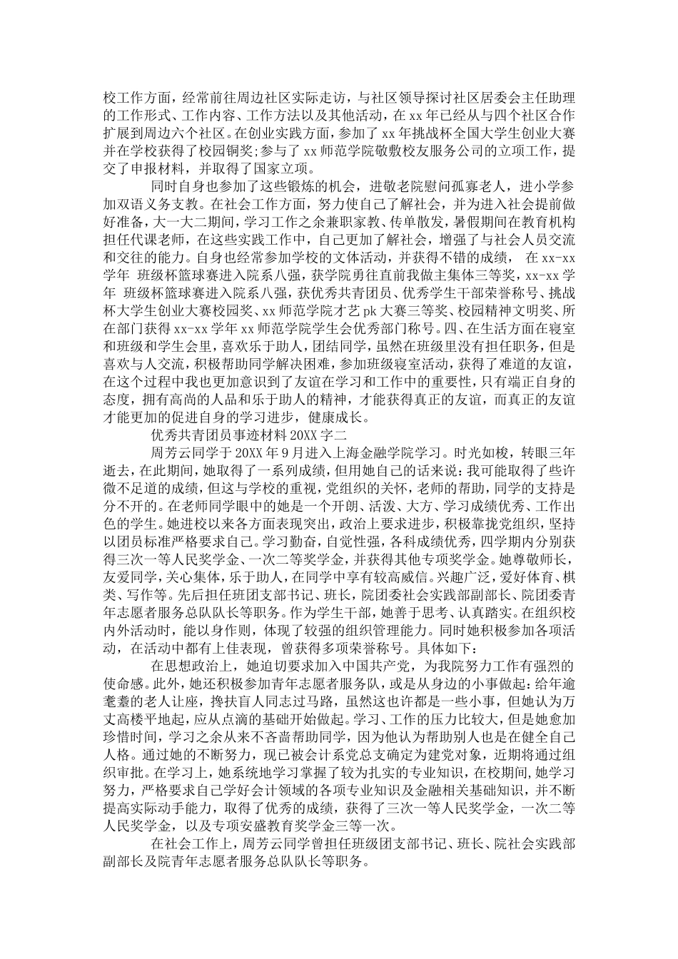 优秀共青团员事迹材料20XX字范文-党团工会模板_第2页