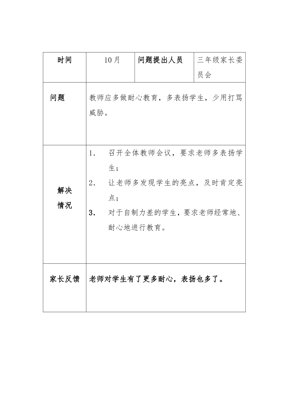 余庄回族小学家长学校解决实际问题记录_第3页