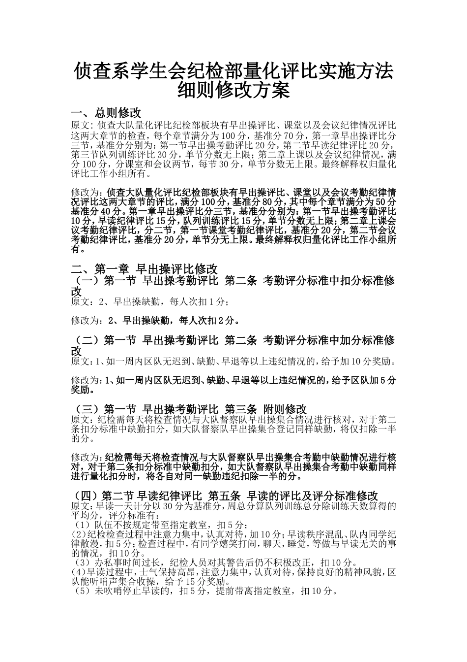 侦查系学生会纪检部量化评比实施方法细则修改方案_第1页