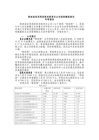 信用再担保有限责任公司担保额度核定