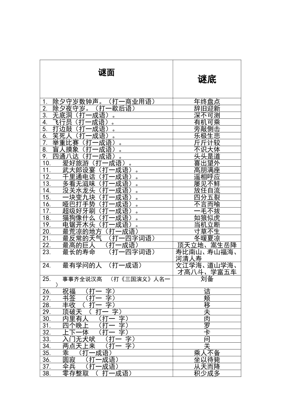 元旦猜谜(表格附答案)_第1页