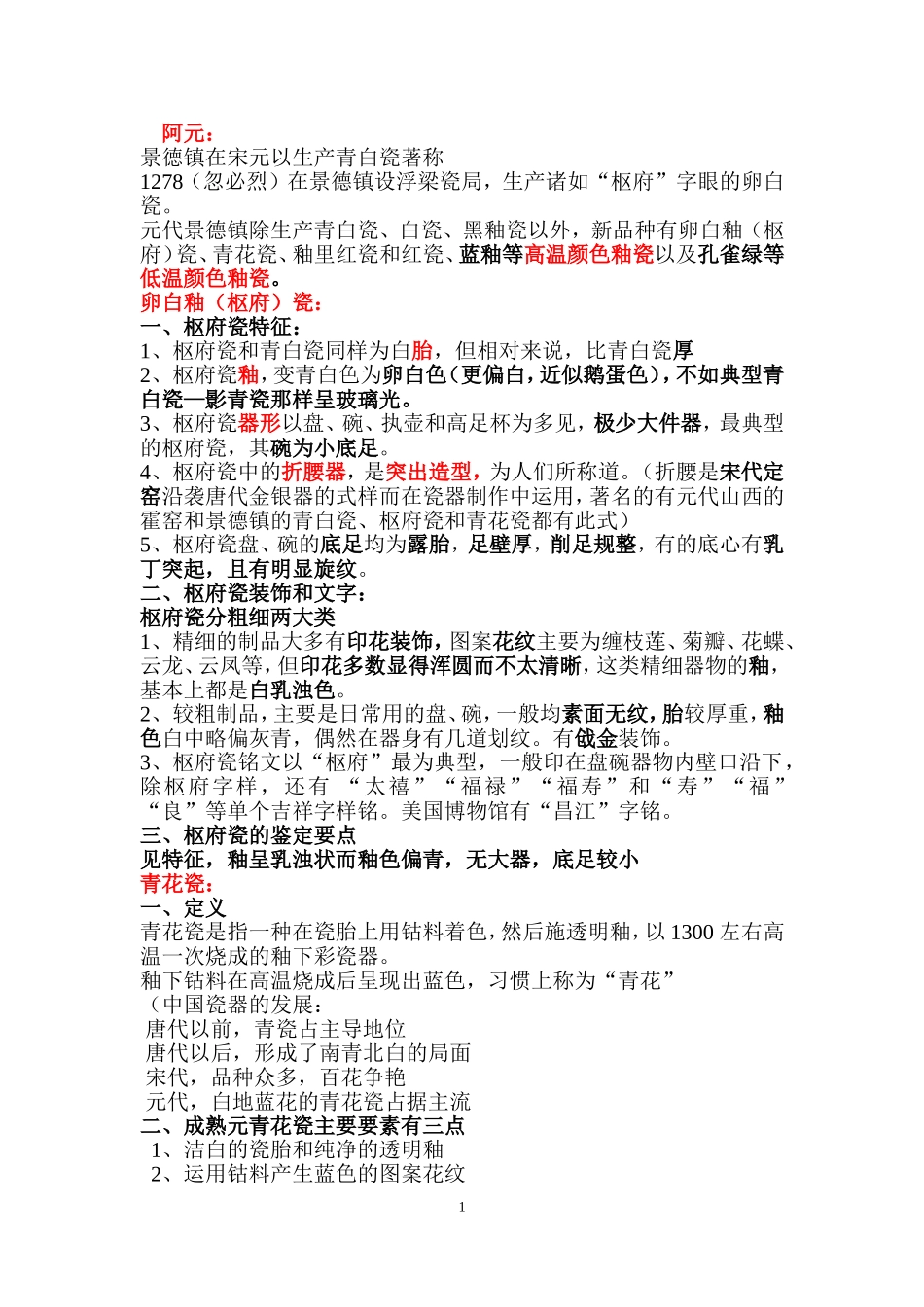 元明清瓷器鉴定知识要点_第1页