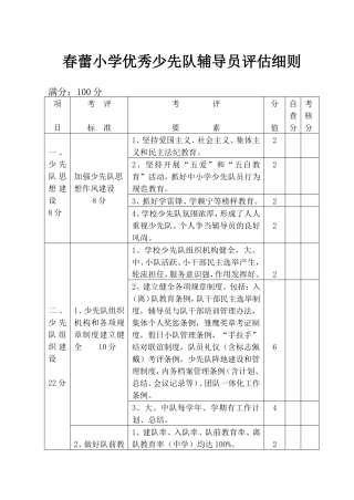 优秀少先队辅导员评估细则
