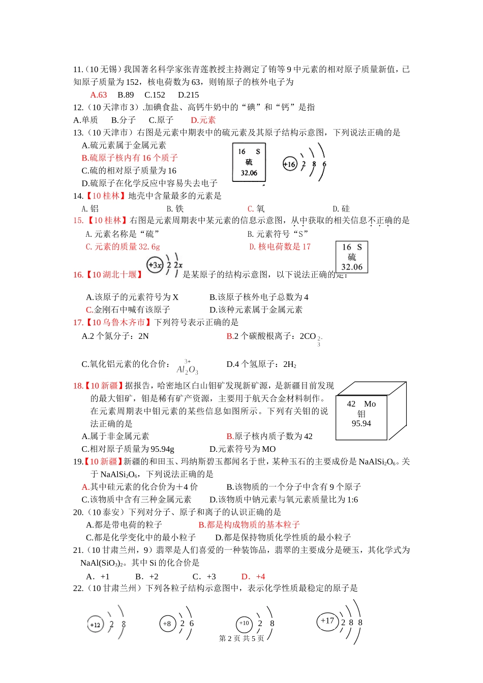 元素、原子构成、离子(包括元素符号、元素周期表、原子构成、离子)_第2页