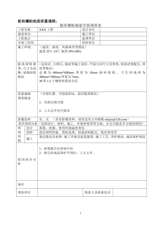 住宅室内精装修通病调查表一