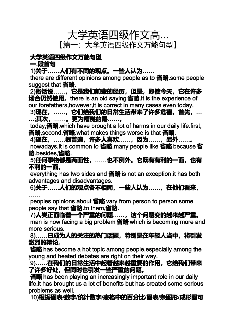 作文范文之大学英语四级作文高..._第1页