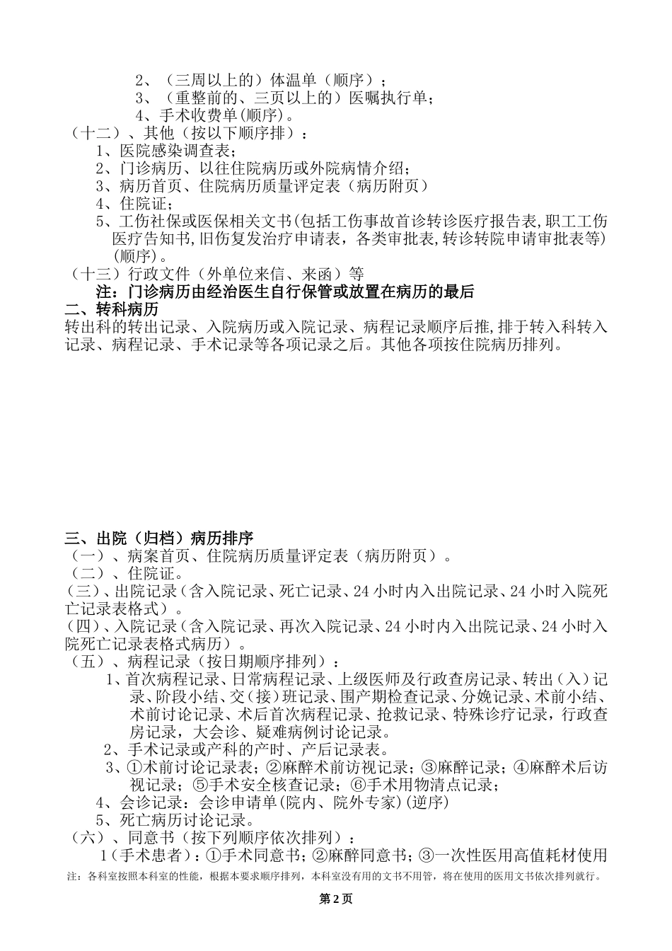 住院病历及出院病案归档存放顺序_第2页