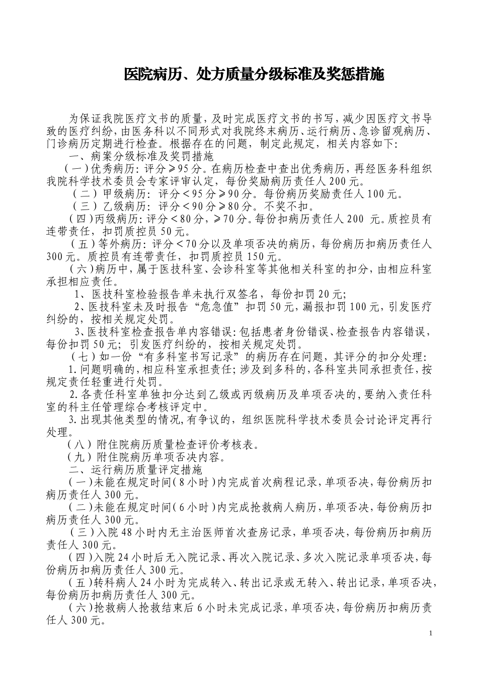 住院病历质量分级标准机奖惩措施2016年版_第1页