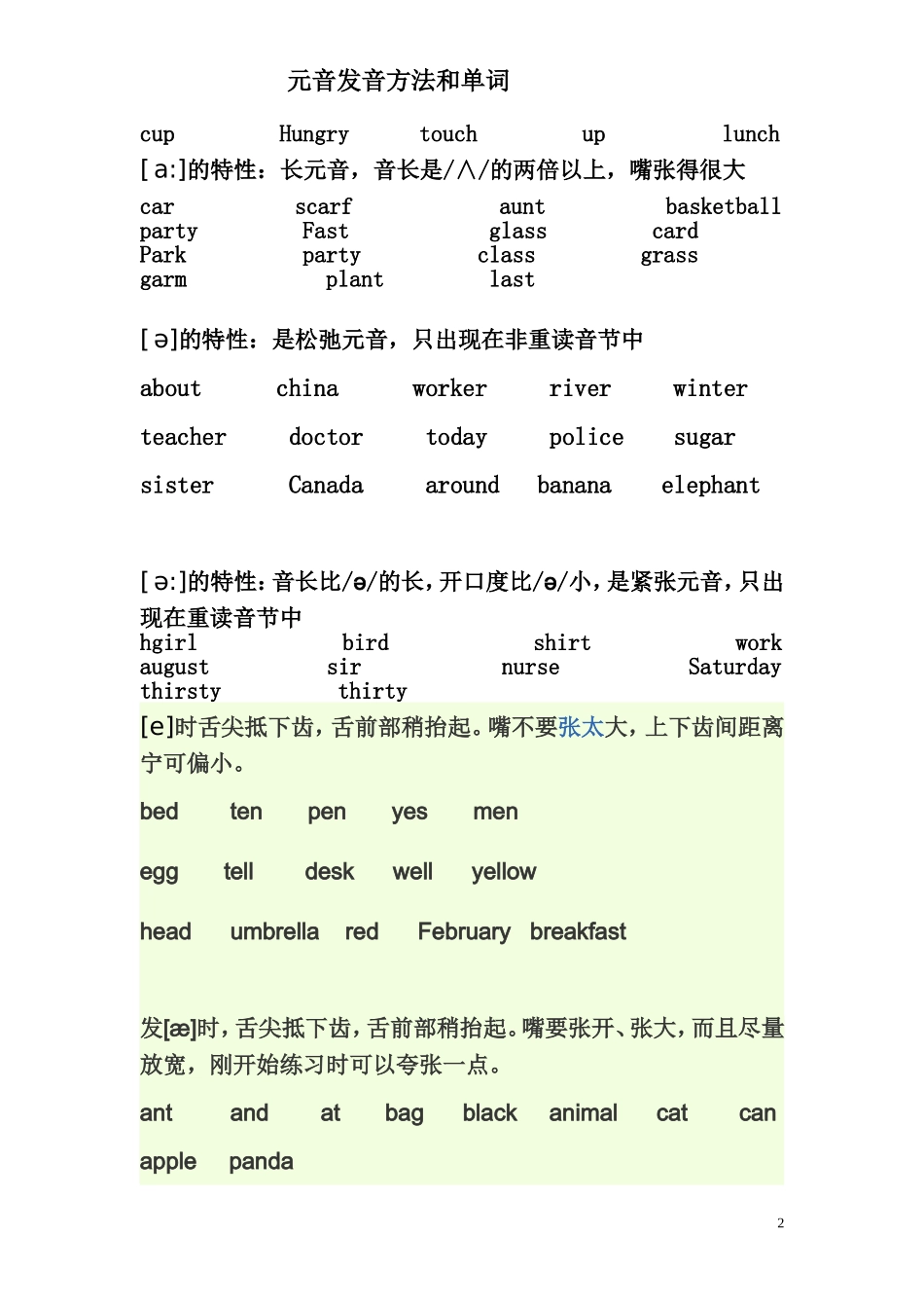 元音音标及多个单词示例_第2页