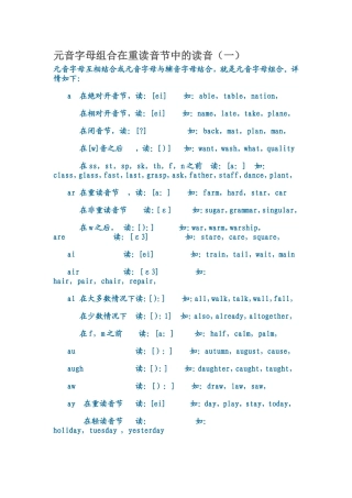元音字母组合在重读音节中的读音