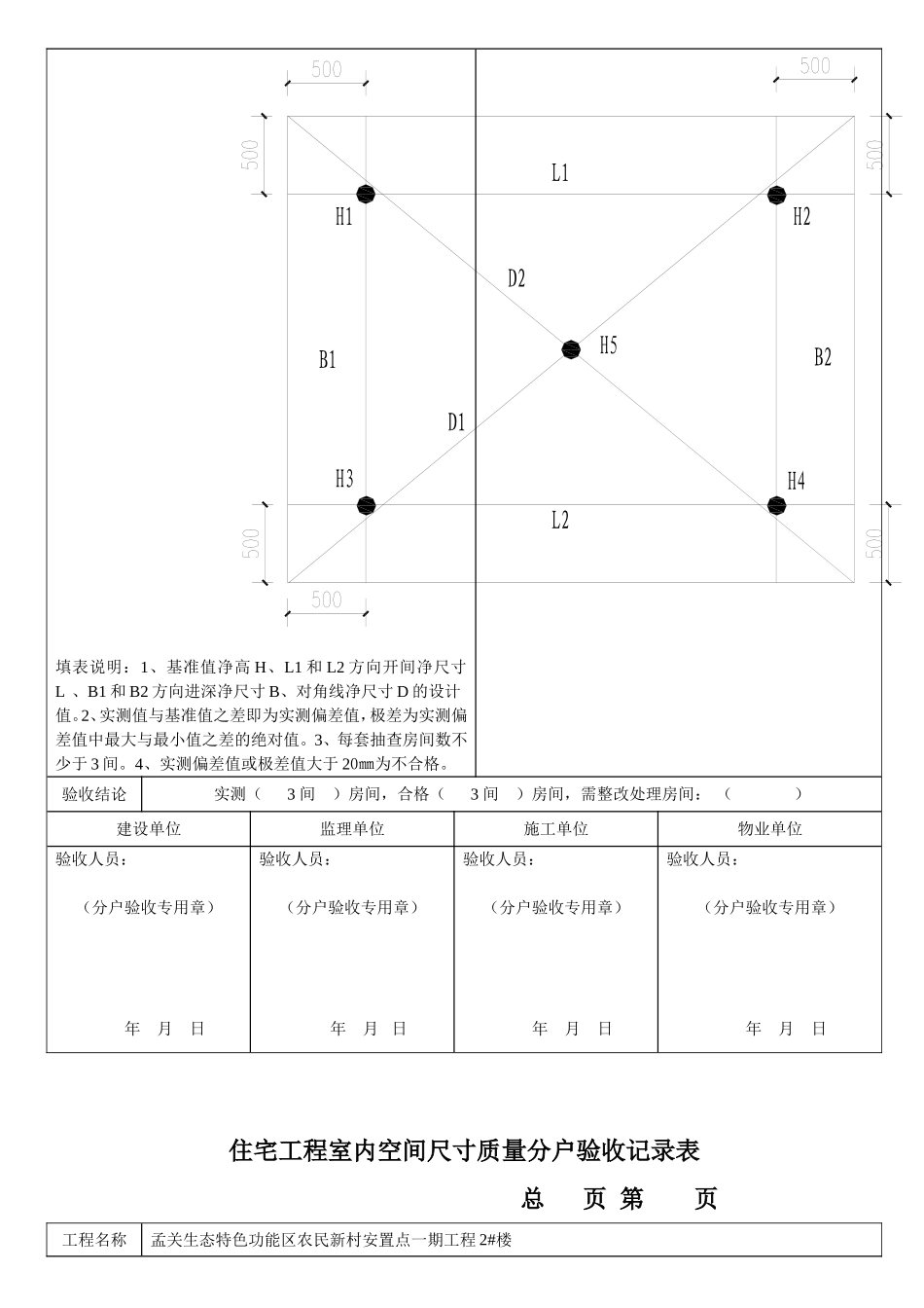 住宅工程室内空间尺寸质量分户验收记录表_第3页