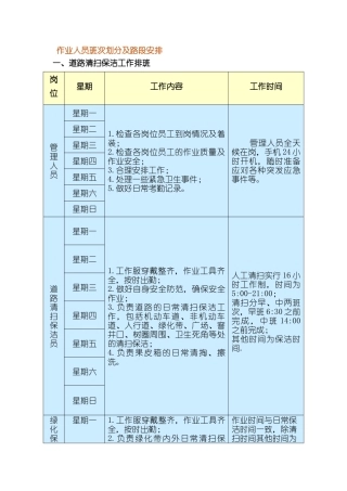 作业人员班次划分及路段安排
