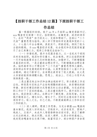 挂职干部工作总结篇下派挂职干部工作总结