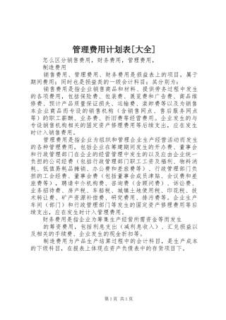 管理费用计划表大全