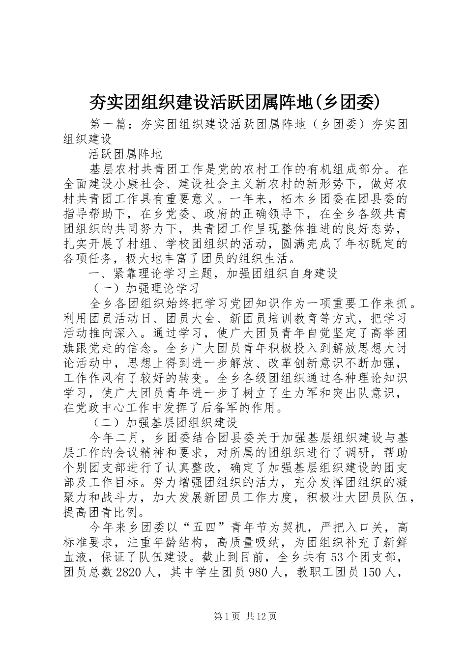 夯实团组织建设活跃团属阵地乡团委_第1页