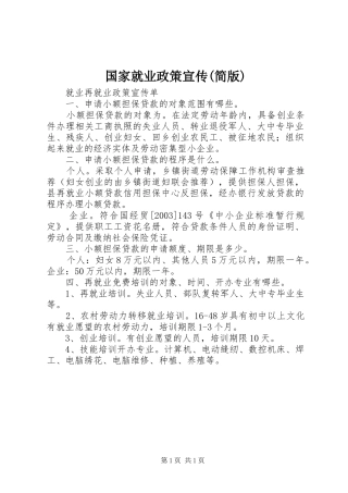 国家就业政策宣传简版
