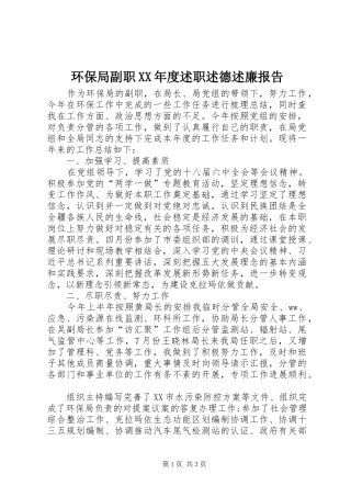 环保局副职年度述职述德述廉报告