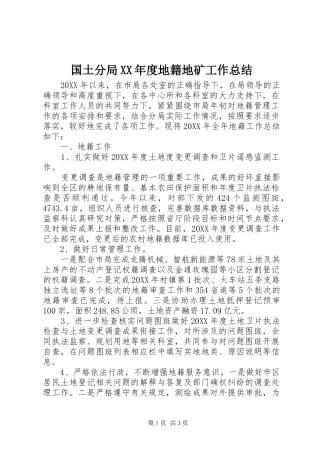 国土分局年度地籍地矿工作总结