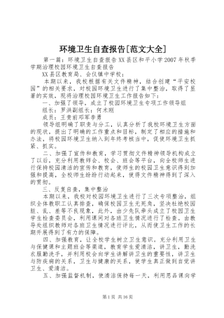 环境卫生自查报告范文大全