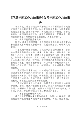 环卫年度工作总结报告公司年度工作总结报告