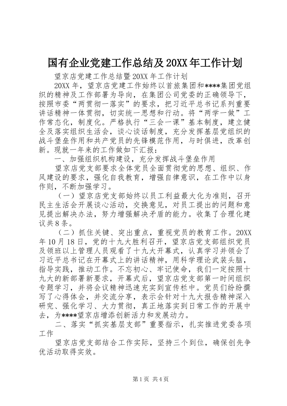国有企业党建工作总结及工作计划_第1页