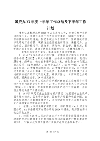 国资办年度上半年工作总结及下半年工作计划