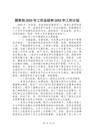国资局工作总结和工作计划