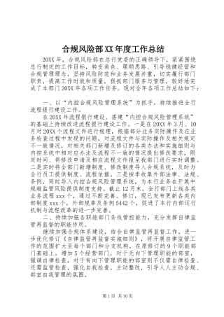 合规风险部年度工作总结