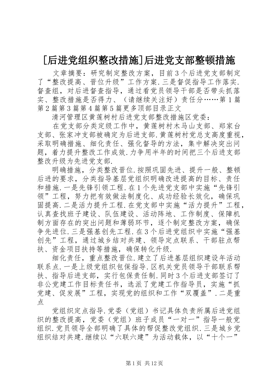 后进党组织整改措施后进党支部整顿措施_第1页