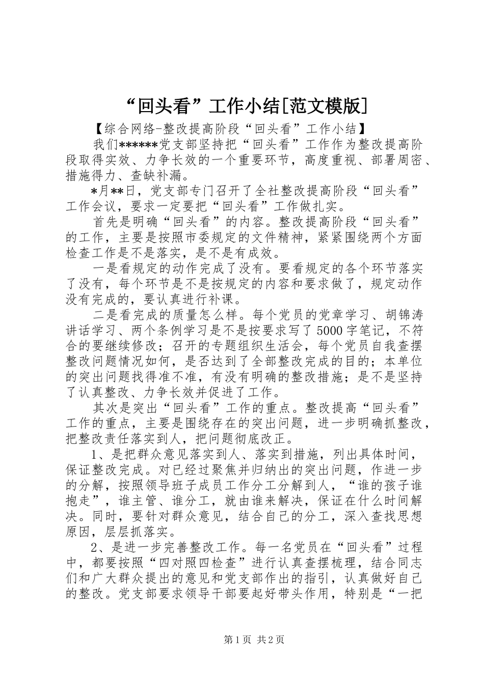 回头看工作小结范文模版_第1页