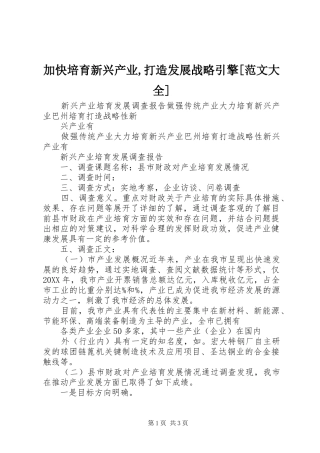 加快培育新兴产业打造发展战略引擎范文大全