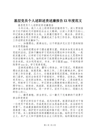 基层党员个人述职述责述廉报告年度范文