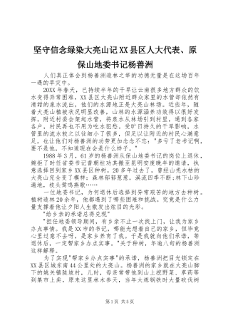 坚守信念绿染大亮山记县区人大代表原保山地委书记杨善洲