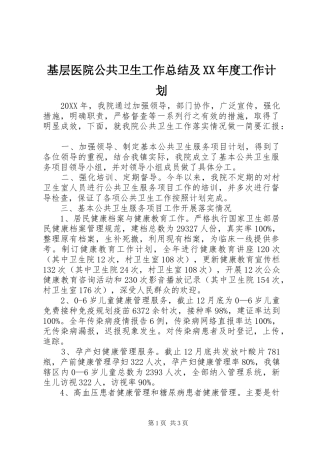 基层医院公共卫生工作总结及年度工作计划