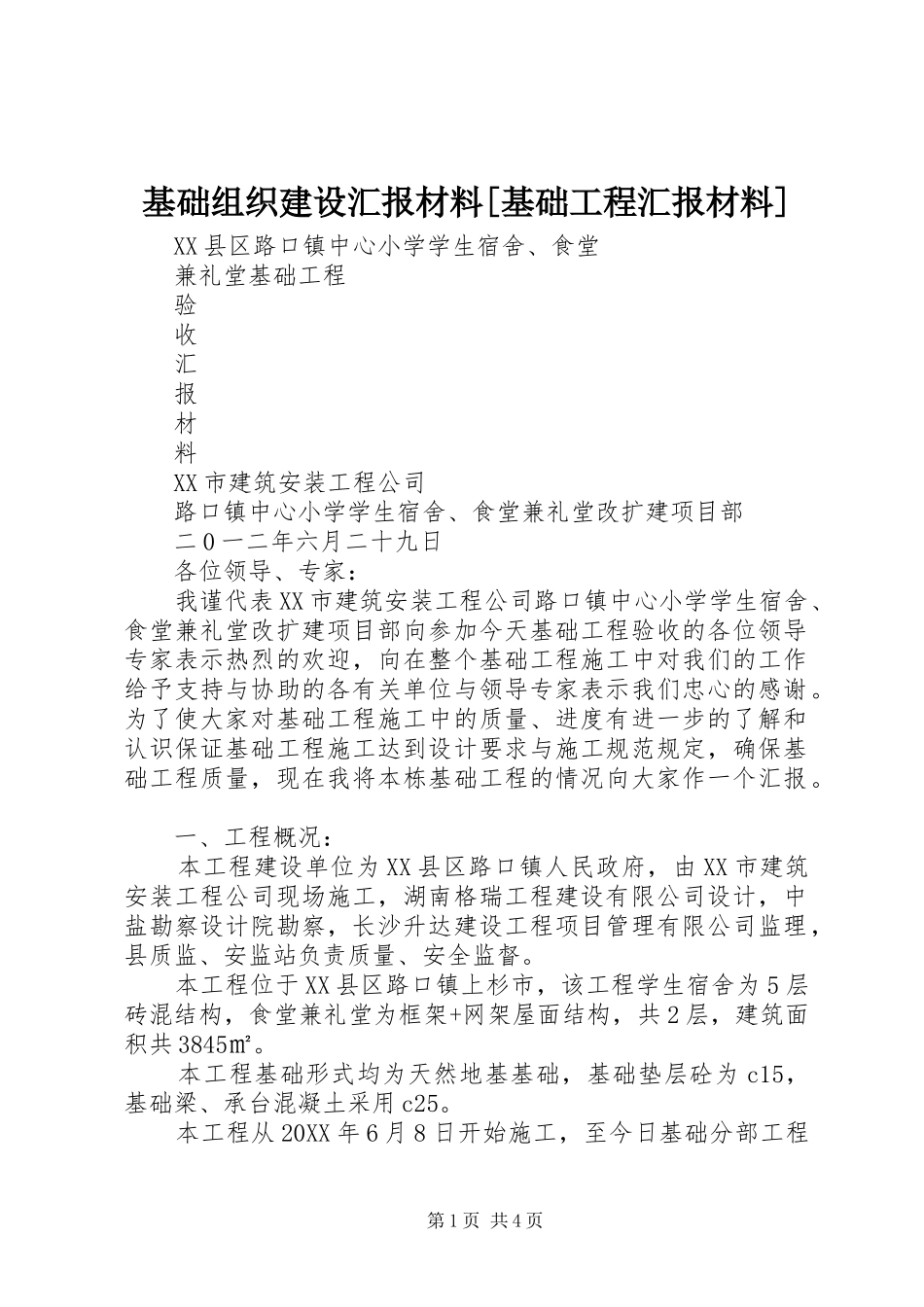 基础组织建设汇报材料基础工程汇报材料_第1页