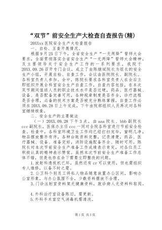 双节前安全生产大检查自查报告精