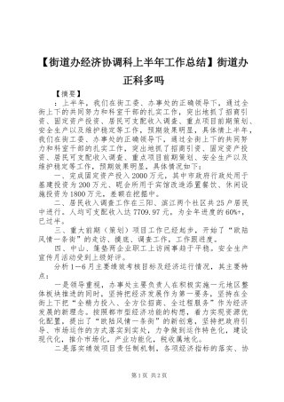 街道办经济协调科上半年工作总结街道办正科多吗