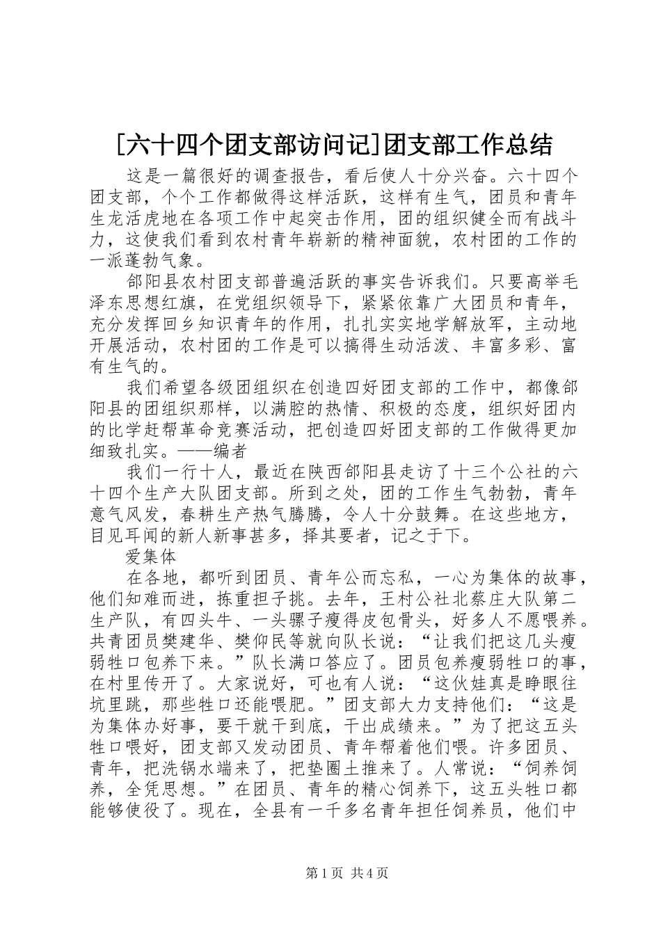 六十四个团支部访问记团支部工作总结_第1页