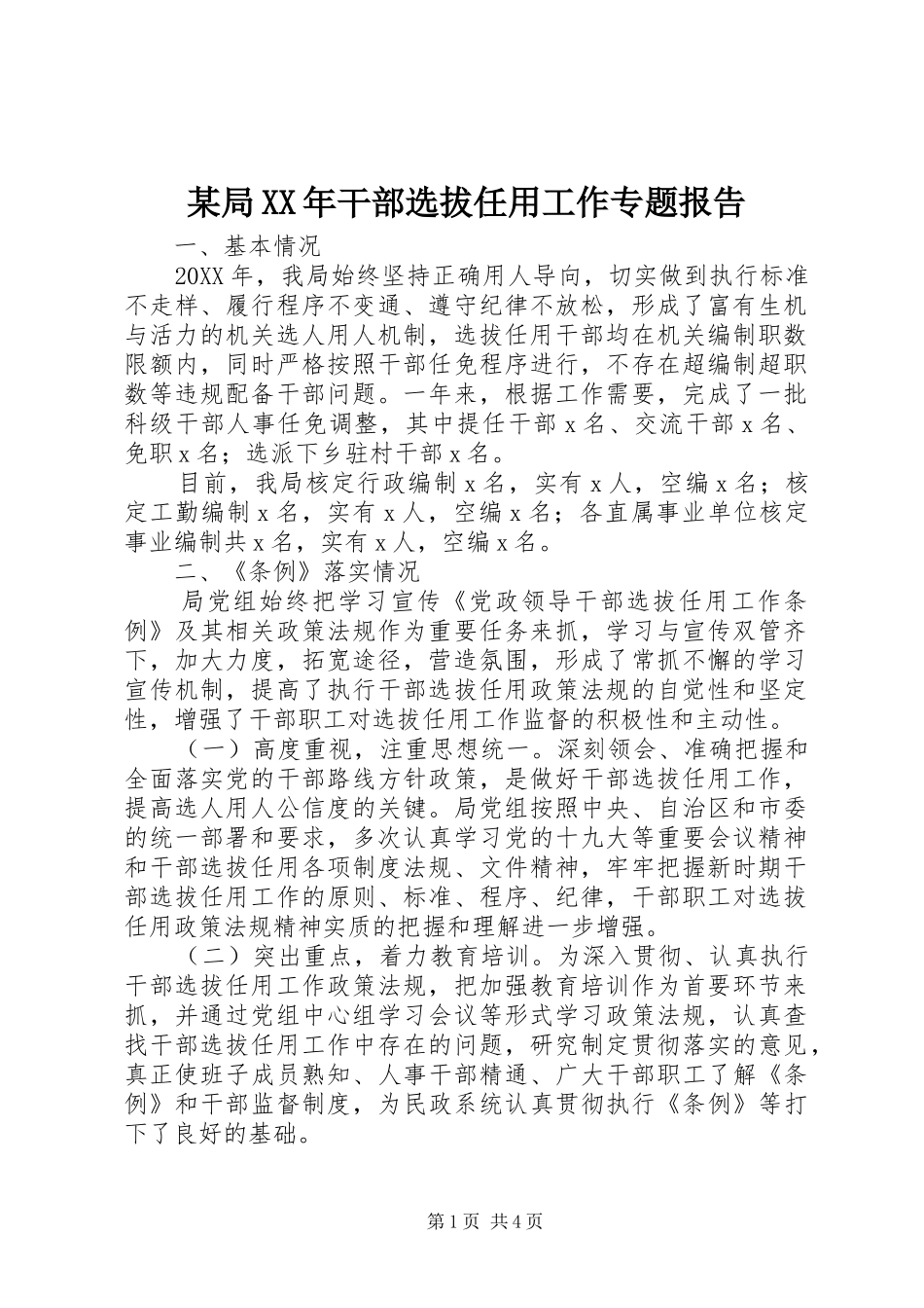 局干部选拔任用工作专题报告_第1页