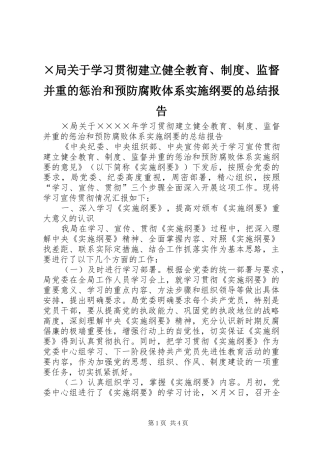 局关于学习贯彻建立健全教育制度监督并重的惩治和预防腐败体系实施纲要的总结报告