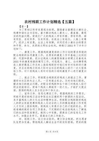 农村残联工作计划五篇