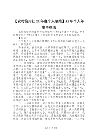 农村信用社个人总结个人年度考核表