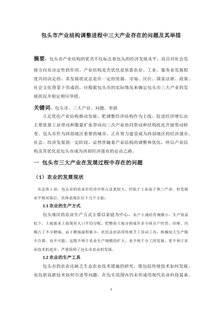 包头市三大产业的发展状况及其举措