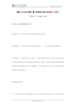 办理分公司需要哪些手续